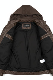 close-up-lining - New Men Hooded Latest Winter Leather Jacket, Leather Jacket, Leather