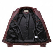 close-up-lining - New Racers Cafe Club WEXED Burgundy Leather Slim Fit Biker Fashion Jacket