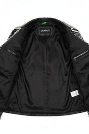 close-up-lining - Punk green Brando Studded Spikes Rock Moto biker Leather Jacket