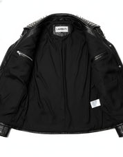 close-up-lining - Punk Handmade Women Black Silver Spiked Studded Leather Biker Jacket