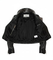 close-up-lining - Punk Men Black Leather Rock Style Studded Spiked Biker Moto Jacket for Mens