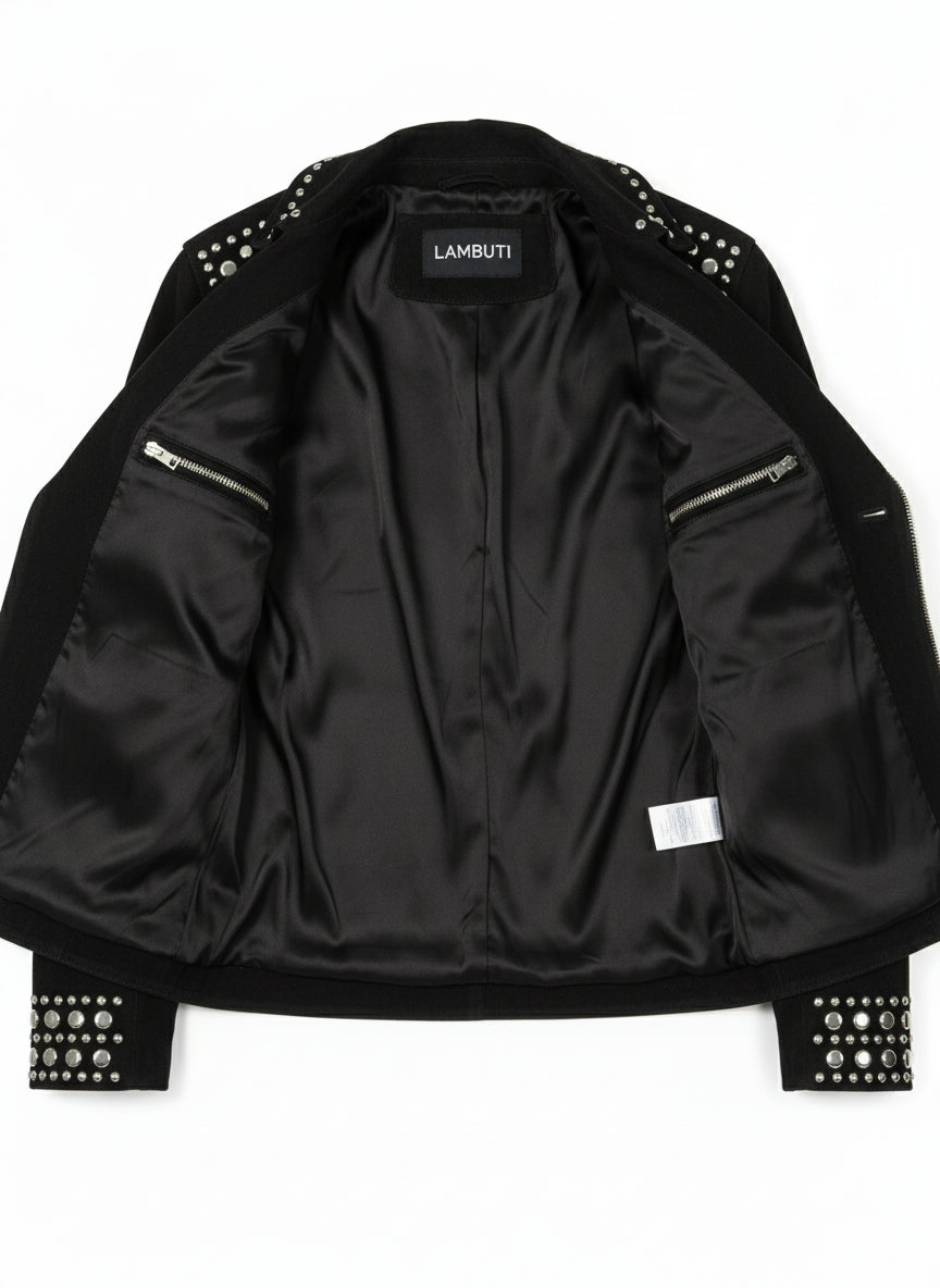 close-up-lining - Punk Men Black Studded Jacket, Suede Studded Jacket, Jackets