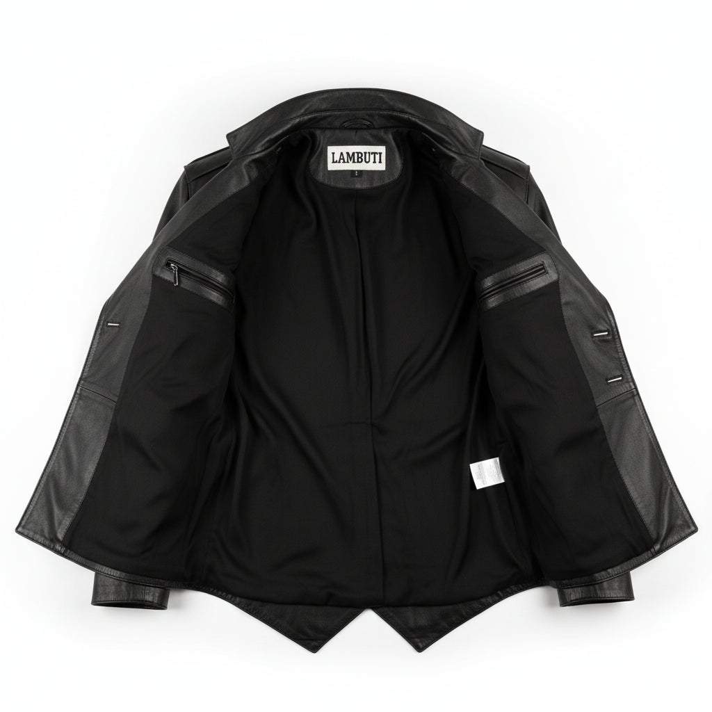 close-up-lining - Punk Men Real Leather Jacket, Steam Jacket Coat Leather Coat Jacket