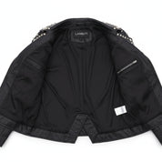 close-up-lining - Punk New Women Style Short Studded Leather Jacket, Fashion Jacket for Women