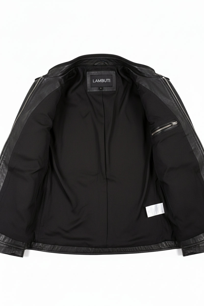 close-up-lining - Unisex Streetwear Leather Jacket in Genuine Lamb Skin