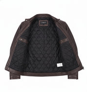 close-up-lining - Vintage Men Brown Leather Racers Cafe Biker Jackets, Biker Jackets