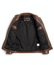 close-up-lining - Vintage Men Stylish Motorcycle Leather Jacket, Genuine Leather Fashion