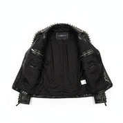 close-up-lining - Women Alligator Textured Leather Studded and Spiked Rock Fashion Jacket