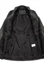 close-up-lining - Women Black Color Genuine Lamb Skin Walking Coat, Black Long Coat