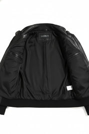 close-up-lining - Women Black Removable Hooded Black Leather Jacket, Biker Style Jacket