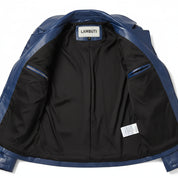 close-up-lining - Women blue biker leather jacket, Women leather jacket, Motorcycle jacket