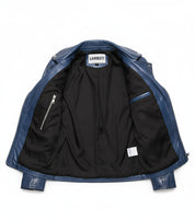 close-up-lining - Women Blue Leather Slimfit Biker Fashion Jacket, Party Jacket for Women