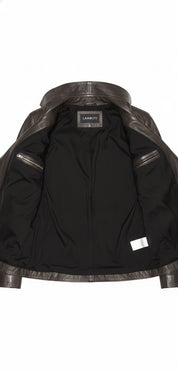 close-up-lining - Women Brown Wide Collar Leather Jacket, Fashion Leather Jacket