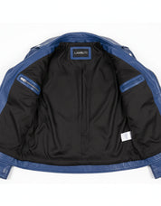 close-up-lining - Women Fashion Leather Jacket Blue Leather Jacket, Biker Style Jacket