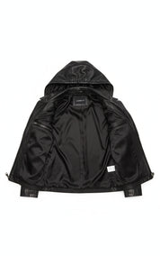 close-up-lining - Women's Asymmetrical Moto Leather Jacket, Leather Hooded Jacket, Women's Biker Jacket, Women's Motorcycle Jacket