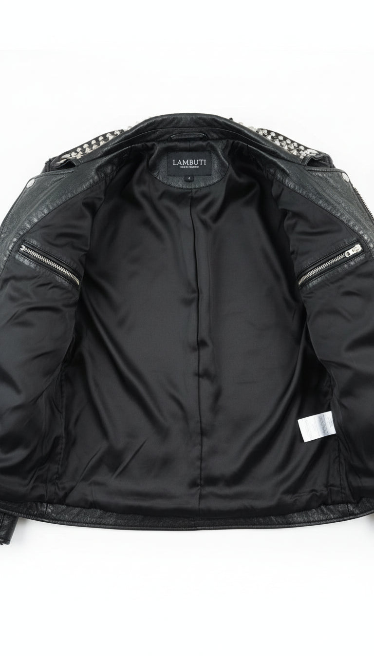 close-up-lining - Women's Biker Leather Jacket, Custom Moto Jacket, Handmade Leather Jacket, Punk Style Biker Jacket