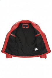 close-up-lining - Women's Biker Leather Jacket, Moto Jacket for Women, Handmade Leather Jacket, Distressed Red Biker Jacket