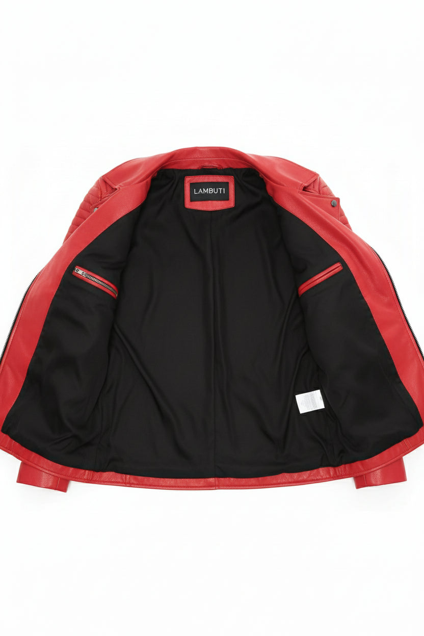 close-up-lining - Women's Biker Leather Jacket, Women's Moto Jacket, Red Leather Jacket, Handmade Biker Jacket