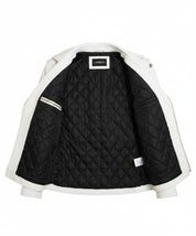 close-up-lining - Women's Biker Style White Lambskin Leather Jacket