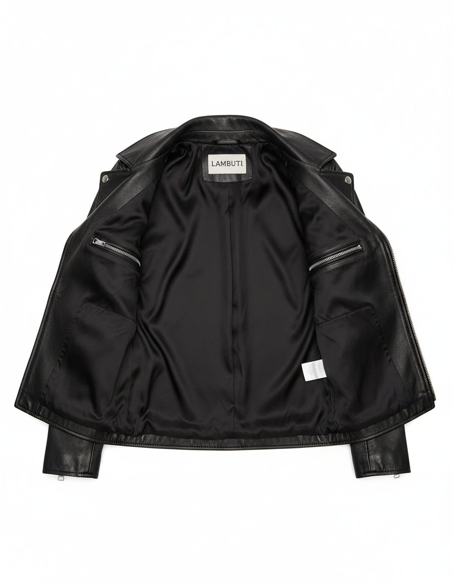 close-up-lining - Women's Black Leather Biker Jacket