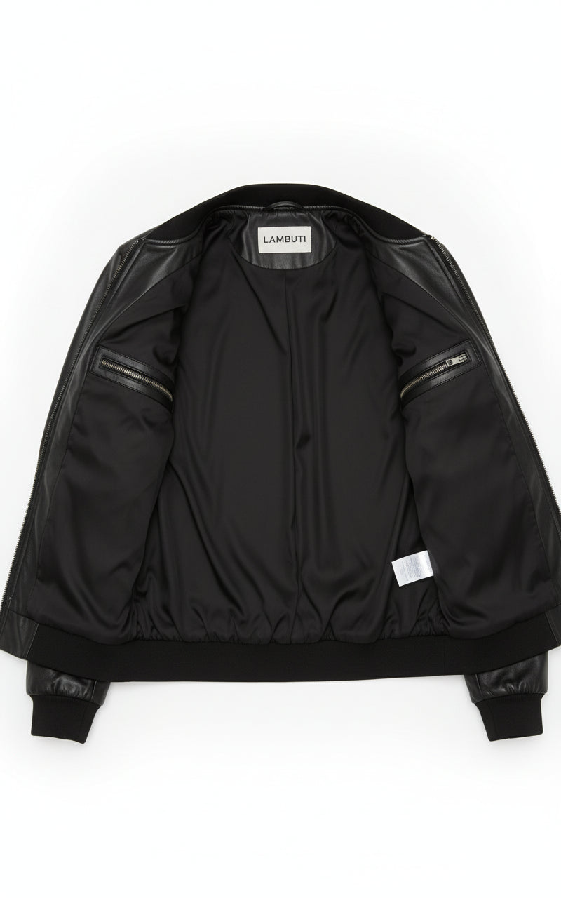 close-up-lining - Women's Bomber Leather Jacket, Women's Leather Bomber, Leather Jacket for Women, Smooth Leather Bomber Jacket