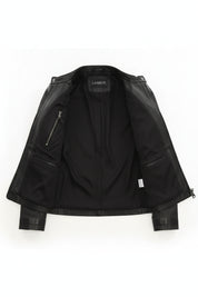 close-up-lining - Women's Cafe Racer Leather Jacket, Women's Biker Jacket, Leather Moto Jacket, Handmade Leather Jacket