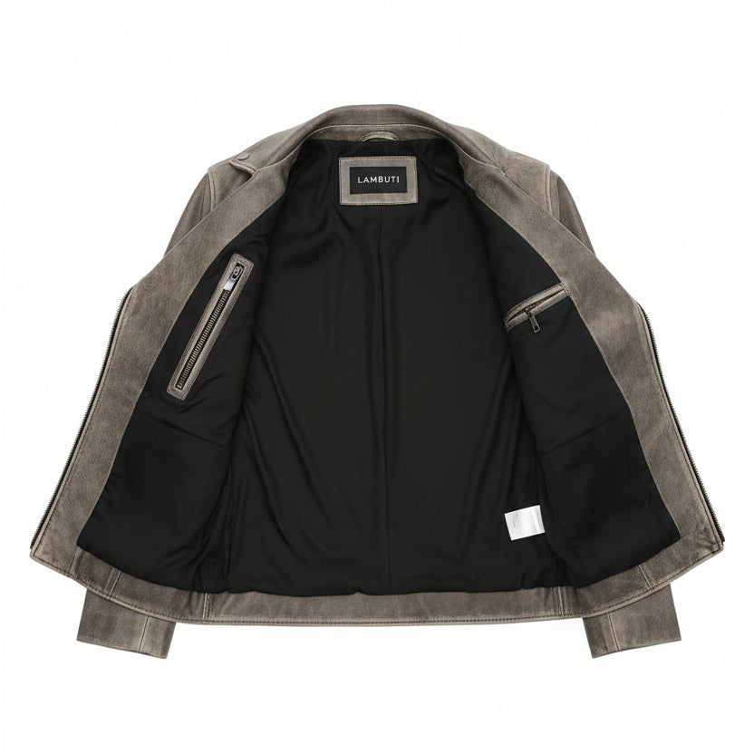 close-up-lining - Women's Moto Jacket, Leather Motorcycle Jacket, Women's Biker Leather Jacket, Distressed Leather Moto Jacket