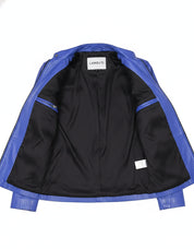 close-up-lining - Women's Moto Leather Jacket, Bright Blue Biker Jacket, Stylish Leather Motorcycle Jacket, Handmade Women's Leather Jacket