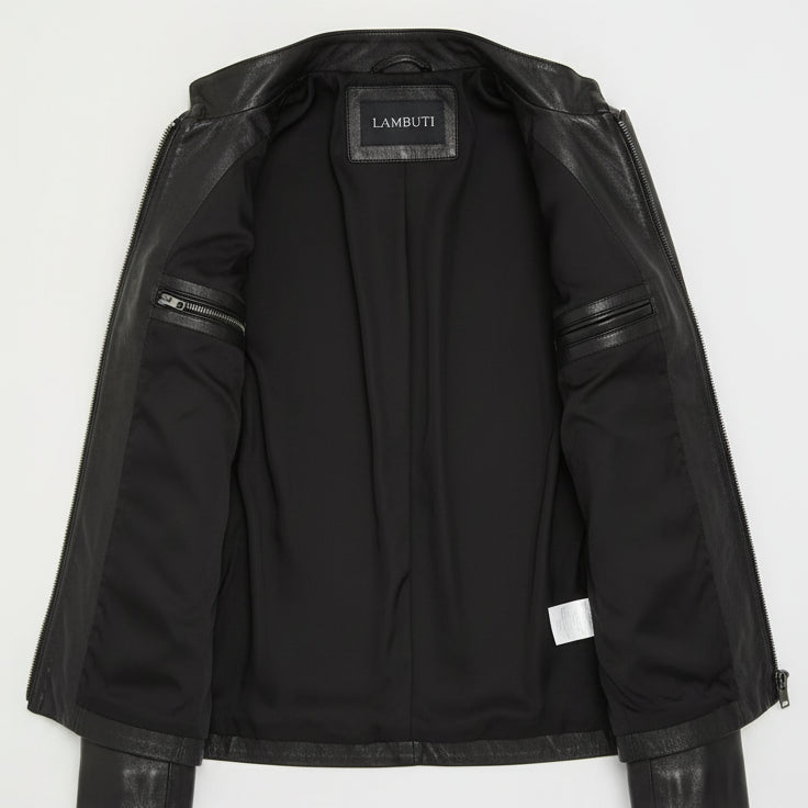 close-up-lining - Women's Racer Leather Jacket, Women's Moto Jacket, Leather Biker Jacket, Women's Motorcycle Jacket