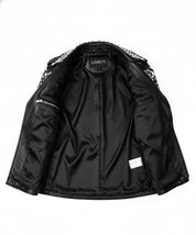 close-up-lining - Womens Rock star All over Silver Studded Cowhide Leather Moto Jacket