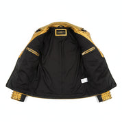 close-up-lining - Women's two tone Punk golden Studded Real Cowhide Motorbike Leather Jacket