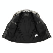 close-up-lining - Women's Two Tone Punk Studded Leather Motorbike Jacket