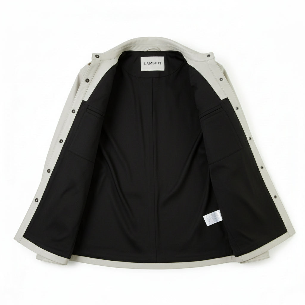 close-up-lining - Women's Utility Jacket, Women's Shirt Jacket, Belted Jacket, Vegan Leather Jacket