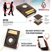 RFID-Blocking Leather Card Holder Wallet with AirTag Slot
