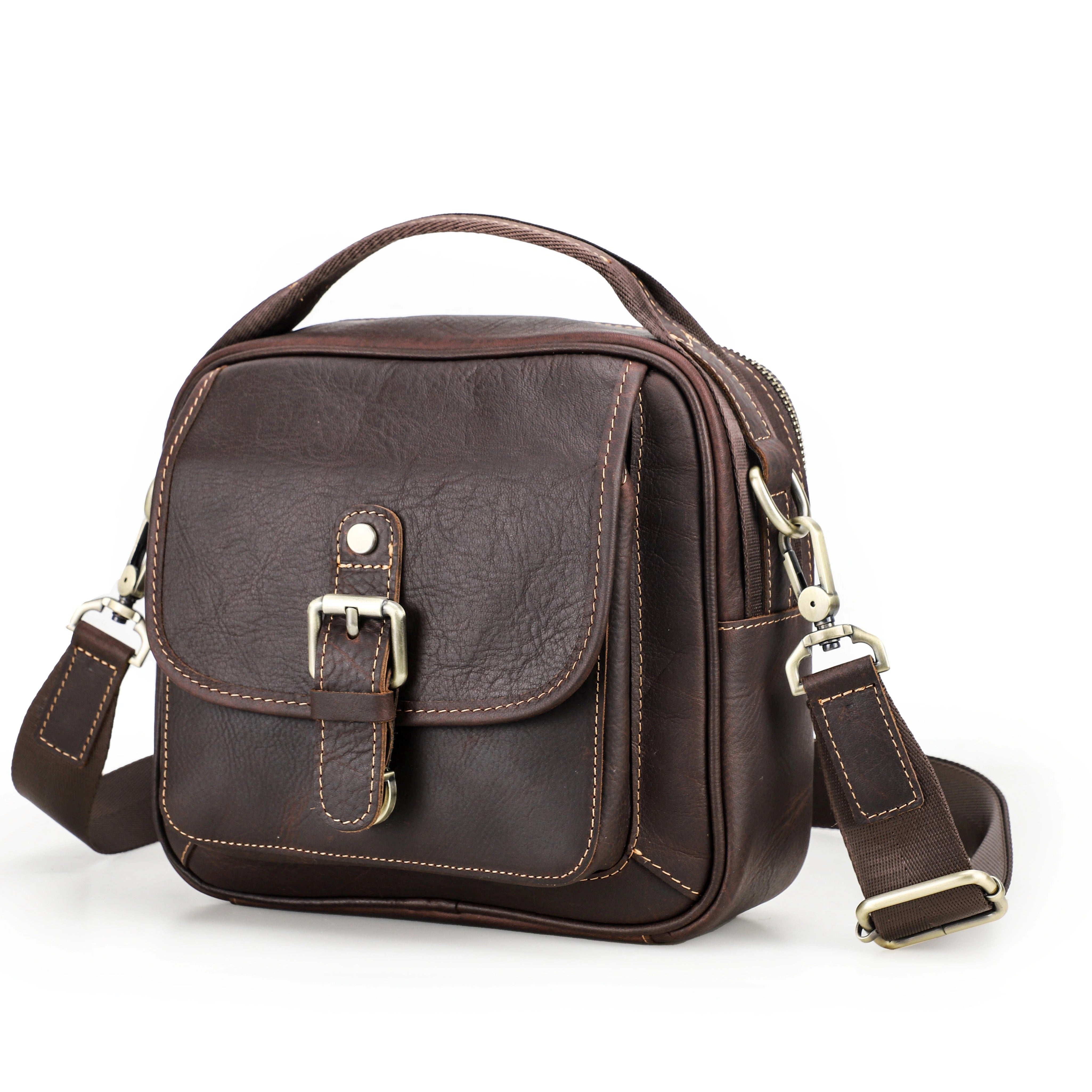 Men's Brown Leather Crossbody Messenger Bag — Ascot