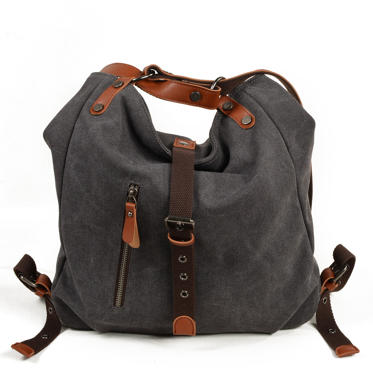 Convertible Canvas Backpack with Leather Accents - Stylish & Versatile