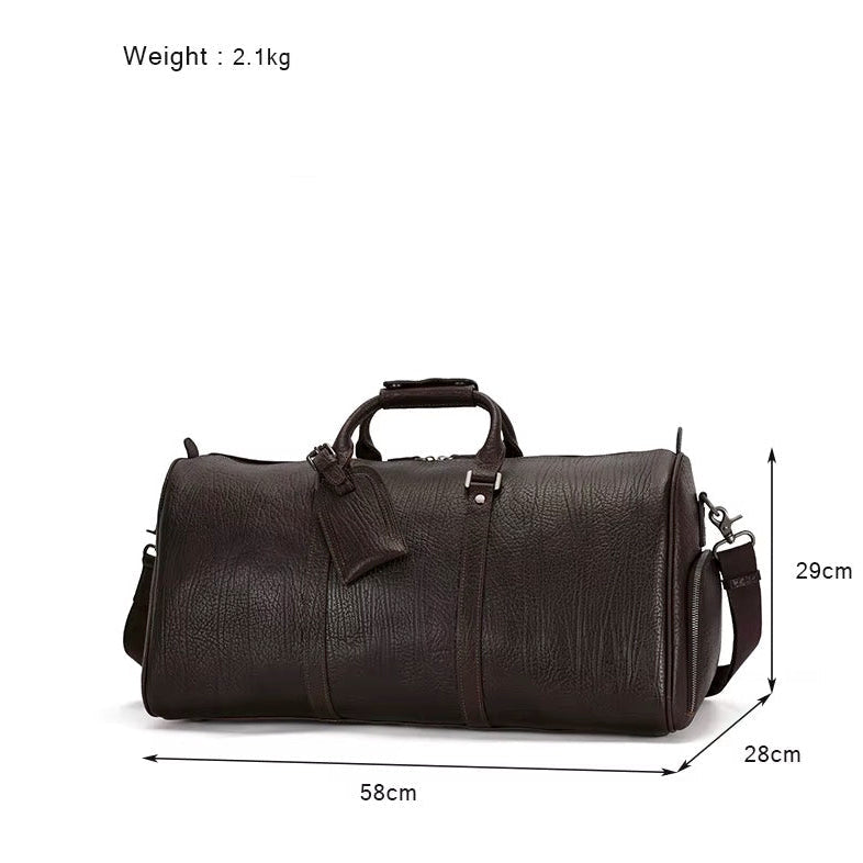 Handcrafted  Leather Zipper Large Men’s Travel Duffel Bag
