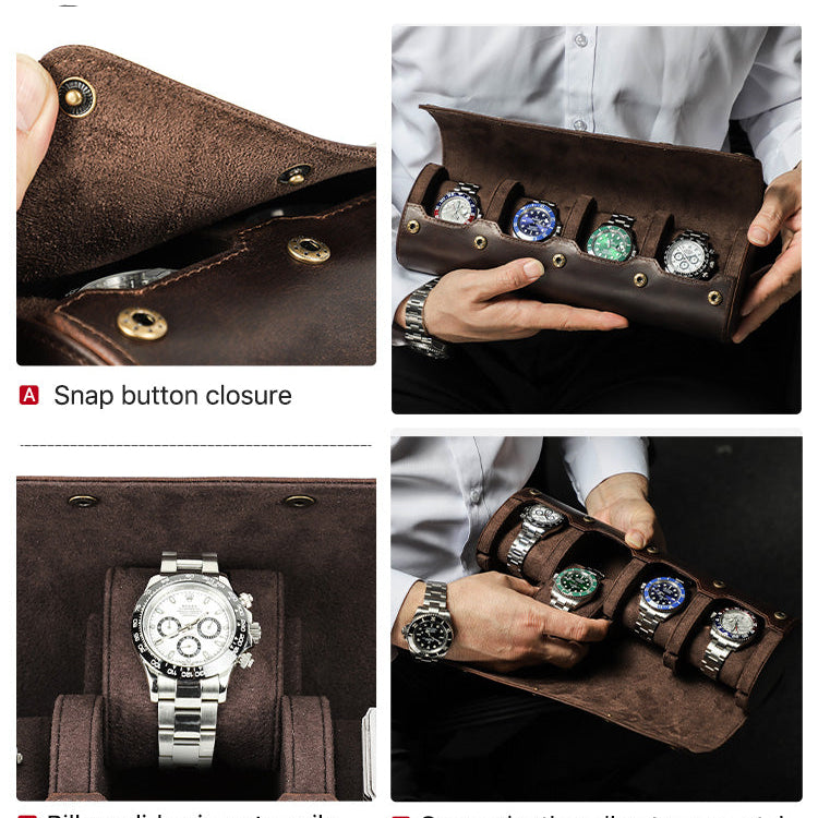 Crazy Horse Leather 4 Slots Watch Box