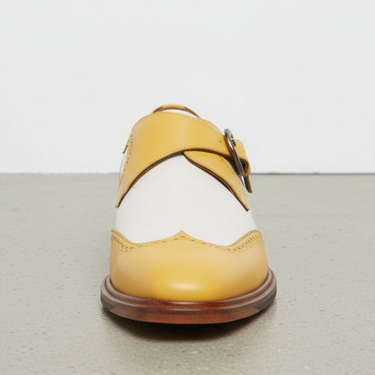 Handmade Mens Dress Wing Tip Shoes, Two Tone Leather Formal Shoes