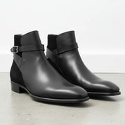 Handcrafted Men's Black Leather And Suede Ankle  Boots