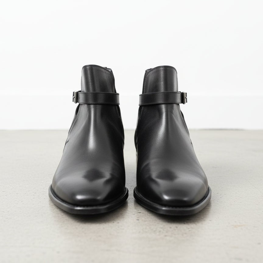 Handcrafted Men's Black Leather And Suede Ankle  Boots