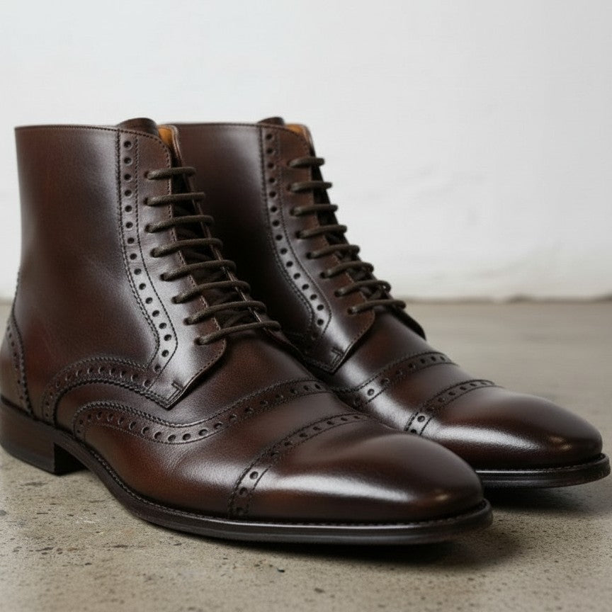 Men's Dark Brown Leather Lace-up Ankle Boots