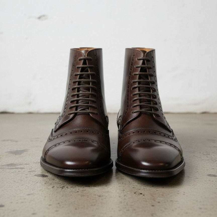 Men's Dark Brown Leather Lace-up Ankle Boots