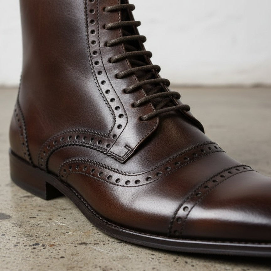 Men's Dark Brown Leather Lace-up Ankle Boots
