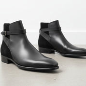 Handcrafted Men's Black Leather And Suede Ankle  Boots