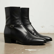 Handmade Men's Black Leather Ankle Boots with Side Zip