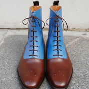 Handcrafted Men's Leather Two-Tone Lace-Up Ankle Boots