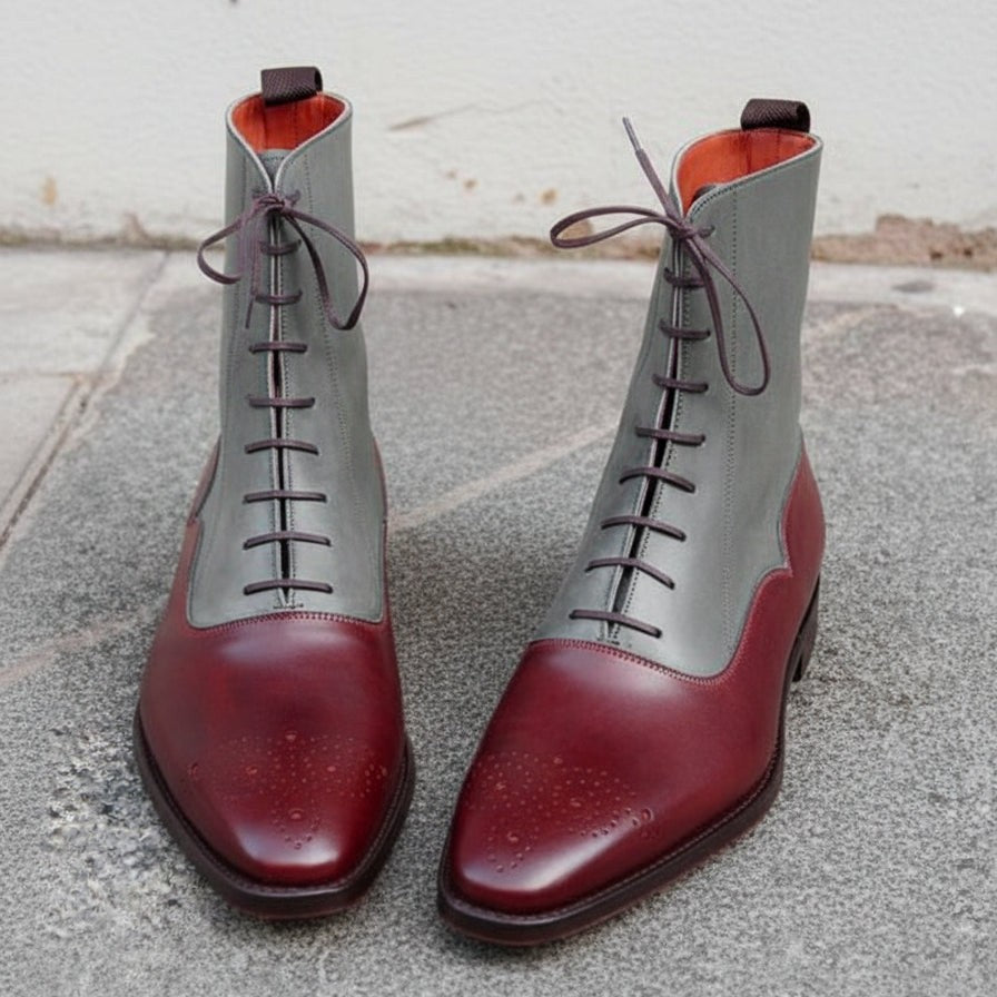 Handmade Men's Two Tone Ankle Boots