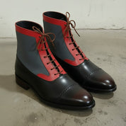 Handcrafted Men's Three-Tone Leather and Suede Ankle Boots