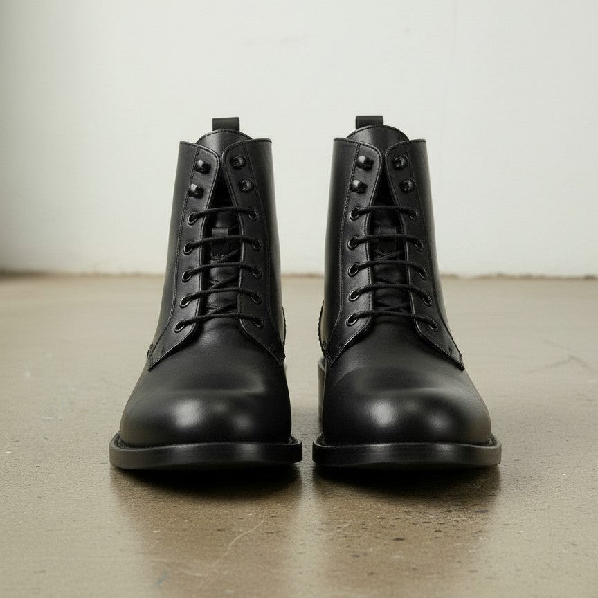 Handcrafted Men's Black Leather Lace-Up Ankle Boots